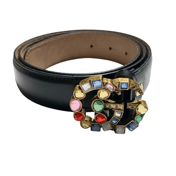 🆕 Gucci Style Black Leather Crystal Embellished Marmont Belt 🆕 - Picture 4 of 9